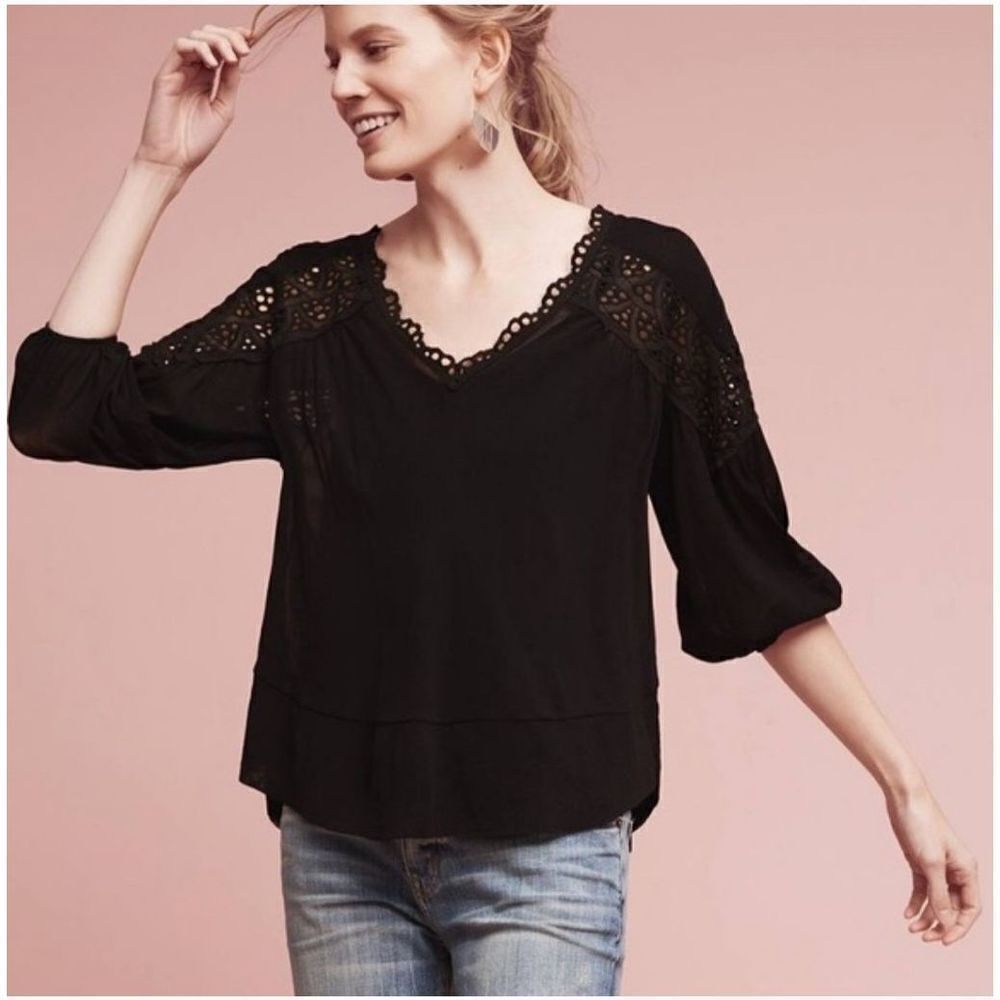 Anthropologie Weston Emmalyn Black‎ Top XS Retail $118